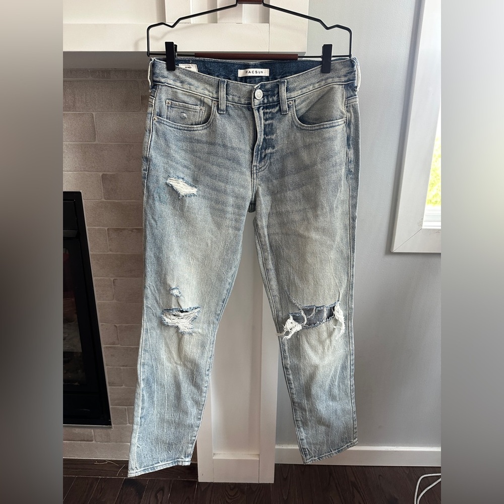 PacSun Blue Straight-Leg Jeans with Distressed Details